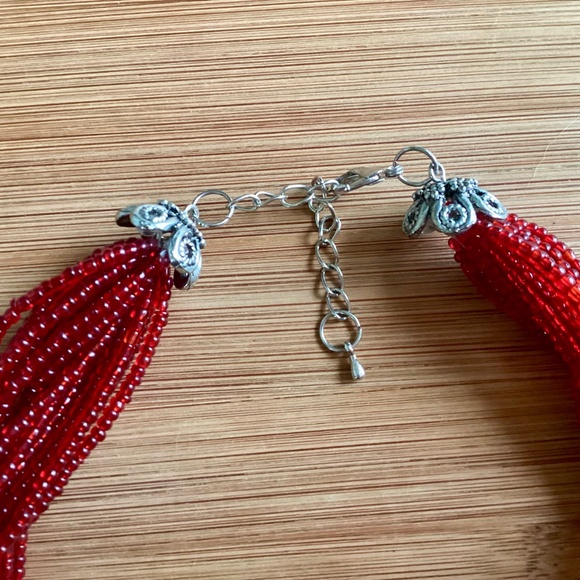 Paparazzi A Standing Ovation - Red Twisted Braided Seed Bead Necklace Holiday - Picture 6 of 11